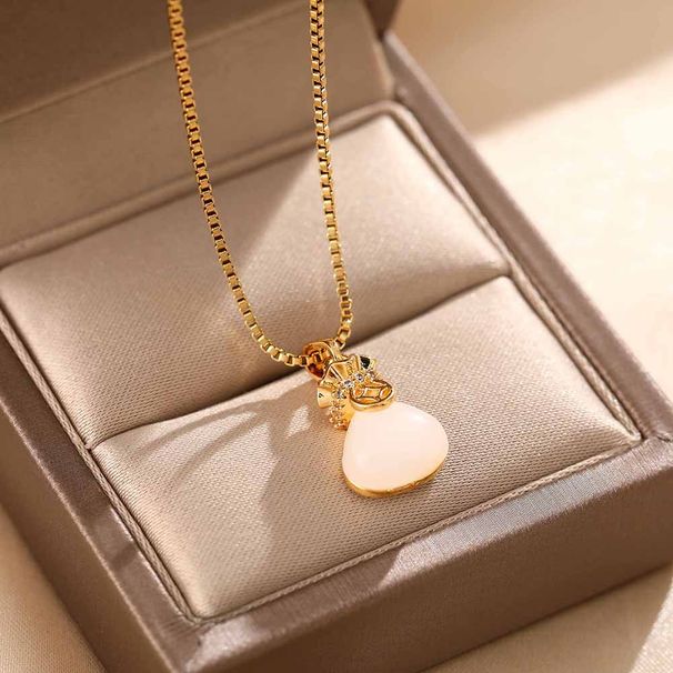 New White Jade Pith Money Blessing Bag Necklace Female Fashion Luxury Titanium Steel Bone Chain Jewelry_ipsvogv.com