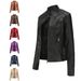 Women's slim jacket Jacket Women's biker jacket large size standing collar leather jacket_ipsvogv.com