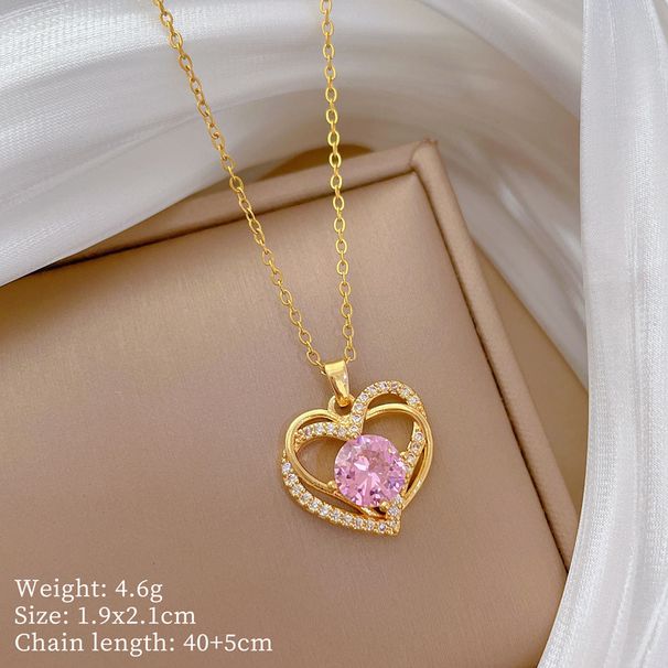 Pink 【 】 Double Layered Love Light Luxury Charm Gorgeous Full Diamond Necklace Women's Versatile Clavicle Chain Titanium 【 】_ipsvogv.com