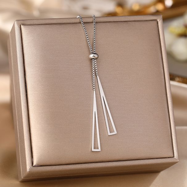 Korean Version Triangle Tassel Pull-out Titanium Steel Necklace For Women, Not Fading, Niche Design, Cool Style_ipsvogv.com