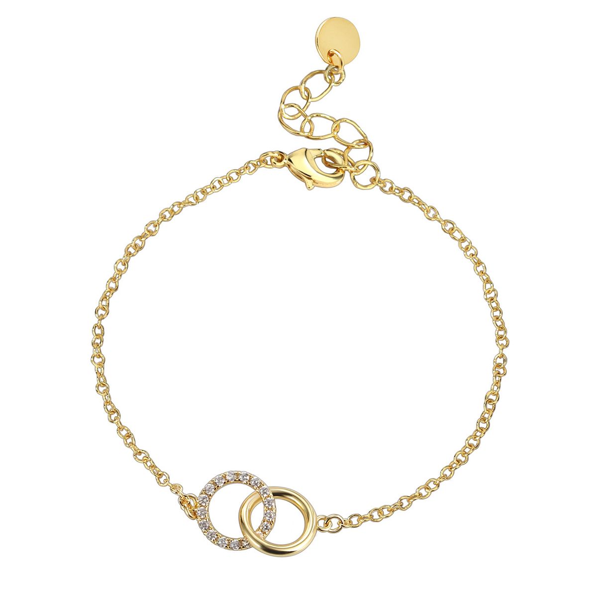 Simple Copper Plated Real Gold Diamond Round Bracelet Female Ins Double Ring Hand Jewelry_ipsvogv.com