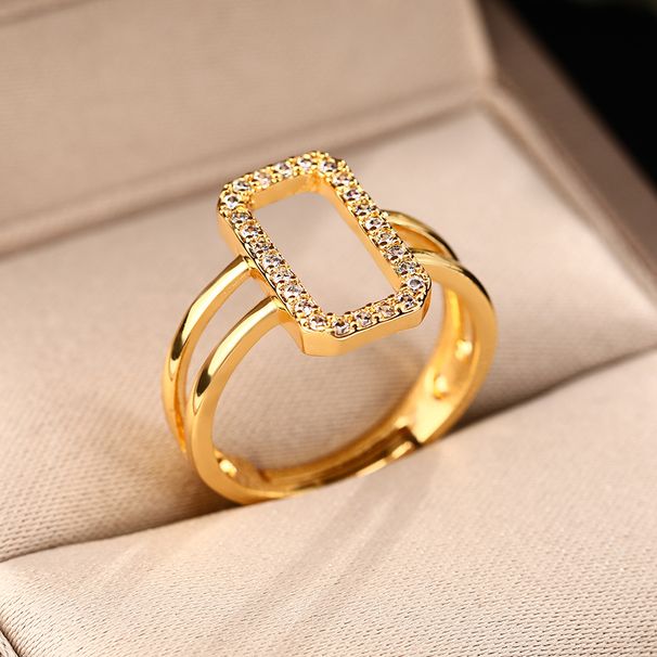 New Ins Style Zircon Hollow Opening Copper Gold-plated Geometric Square Ring For Women's Personalized Jewelry_ipsvogv.com