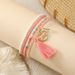 Alloy LOVE Pink Tassel Multi Layer Rice Bead Stacked Bohemian Women's Bracelet_ipsvogv.com