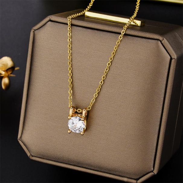 Stainless Steel Classic Zircon Pendant Necklaces For Women Fashion Romantic Wedding Jewelry_ipsvogv.com