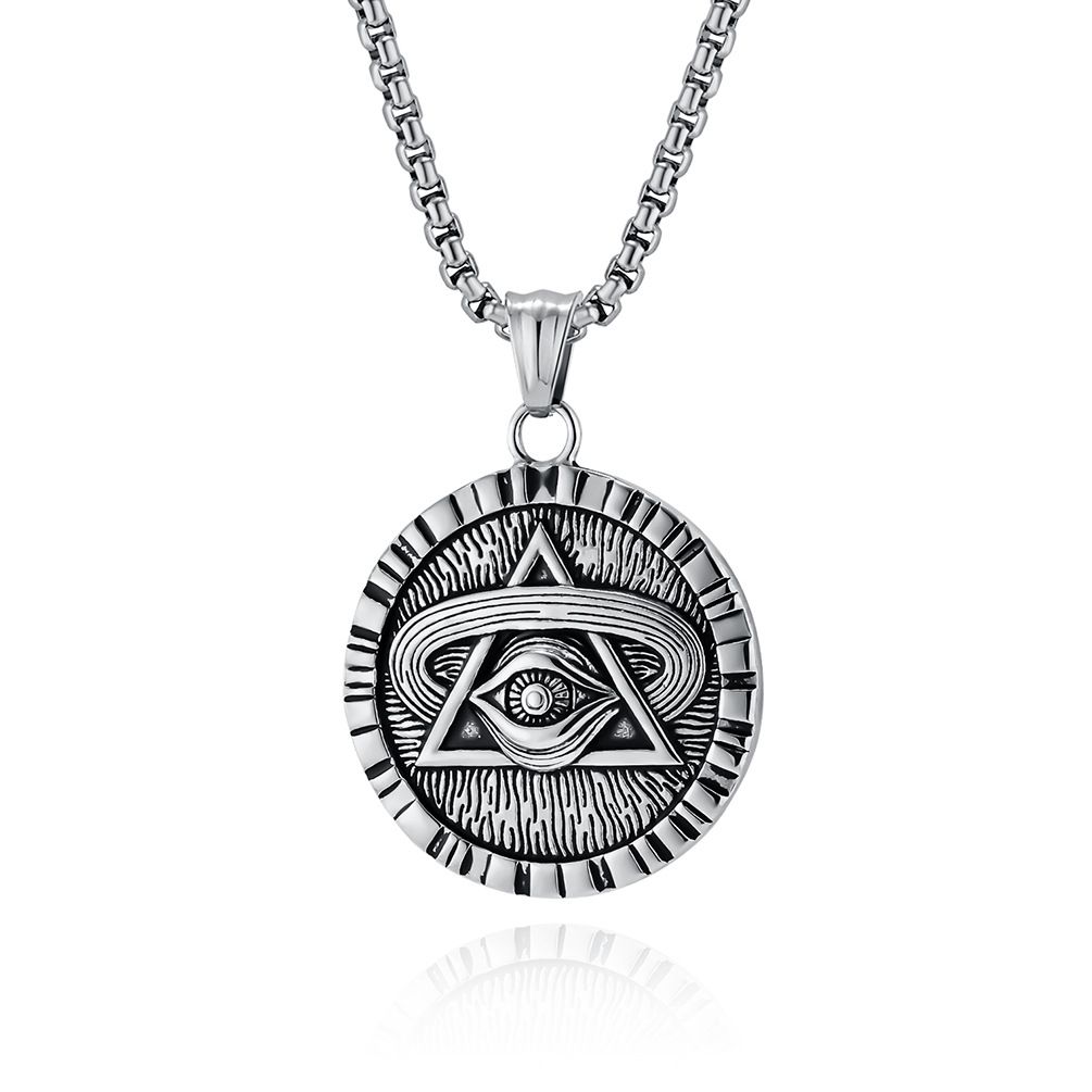 Retro Egyptian geometric round pendant niche triangle Horus eye necklace simple fashion jewelry_ipsvogv.com