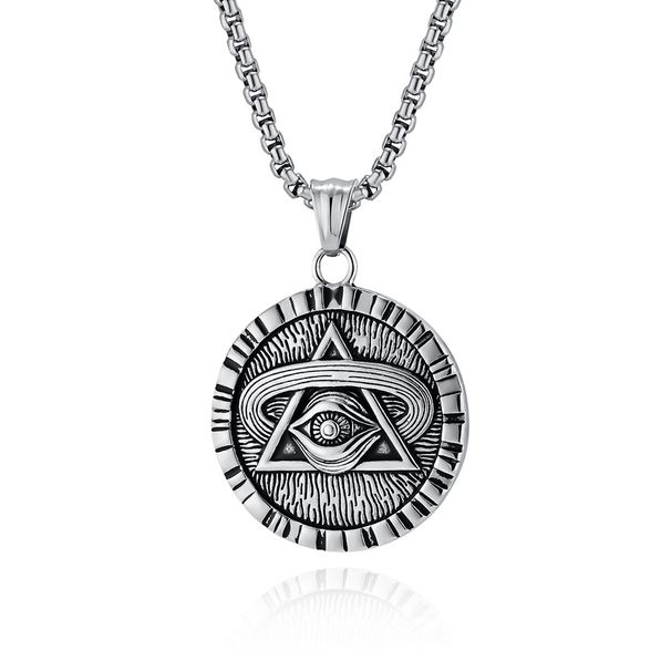 Retro Egyptian geometric round pendant niche triangle Horus eye necklace simple fashion jewelry_ipsvogv.com