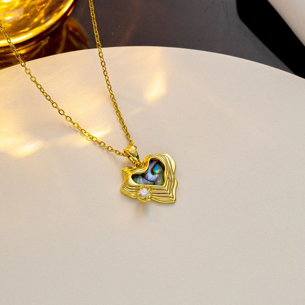 Zircon Pendant Necklace For Women's Instagram Style Abalone Shell Heart Shaped Crowd Design Collar Chain_ipsvogv.com