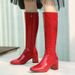 Women's Shoes high boots red leather high heel long boots thick heel knight boots long boots large size women's boots_ipsvogv.com