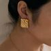 Women’s Jewelry Set Fashion Retro Real Gold Electroplated Titanium Steel Rectangular Twill Zircon Earrings_ipsvogv.com