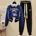 Women's Clothing Casual suit & archer & Spring 2024 loose simple printed POLO collar splicing sweatshirt sweatpants two piece suit trendy_ipsvogv.com