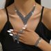 Women’s Jewelry Set Fashion Women's Jewelry Fashion Tassel Black Crystal Stone Silver Necklace Earrings 2 Piece Set_ipsvogv.com