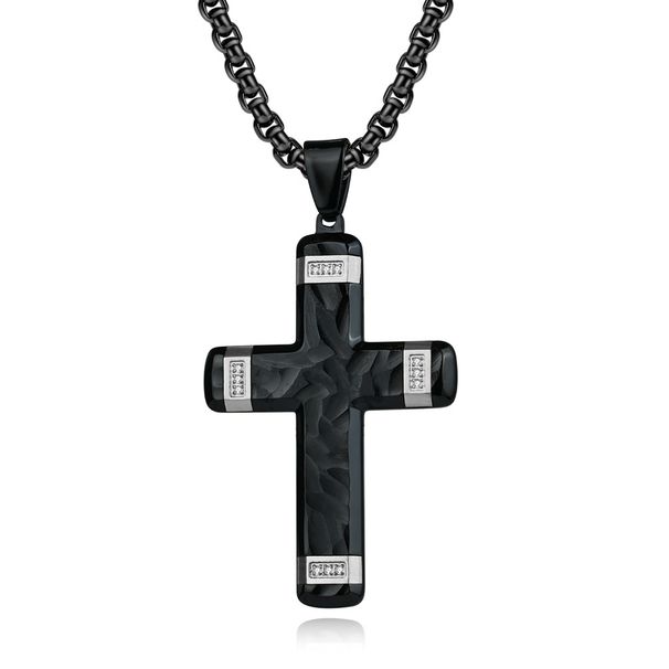 Original new style random pattern two color diamond cross necklace spot supply men's titanium steel accessories pendant_ipsvogv.com