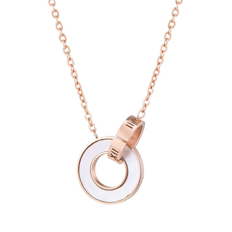 Women's Jewelry Fashion Vacuum Electroplated Titanium Steel Roman Numeral Interlocking Rose Gold Necklace_ipsvogv.com