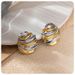 two color personality versatile stainless steel gold round pleated texture hot selling earrings_ipsvogv.com