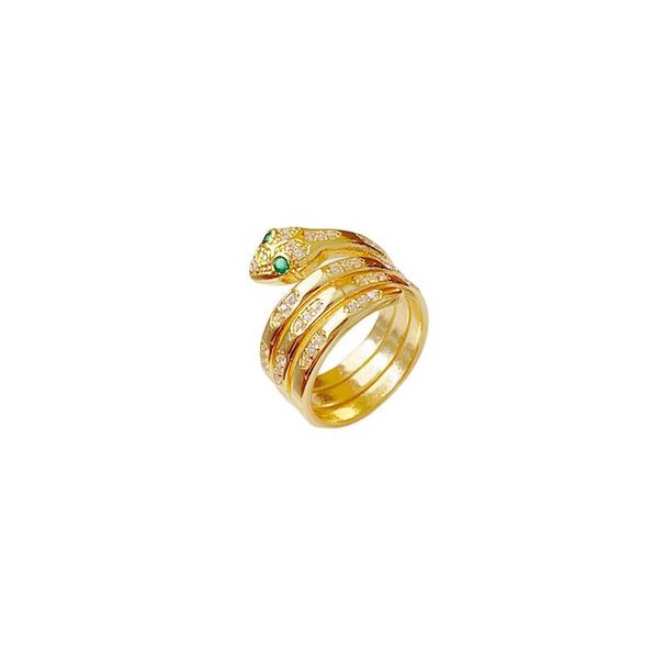 Green eyes snake ring multi-layer design sense cool fashion female zircon wrapped small snake index finger ring_ipsvogv.com