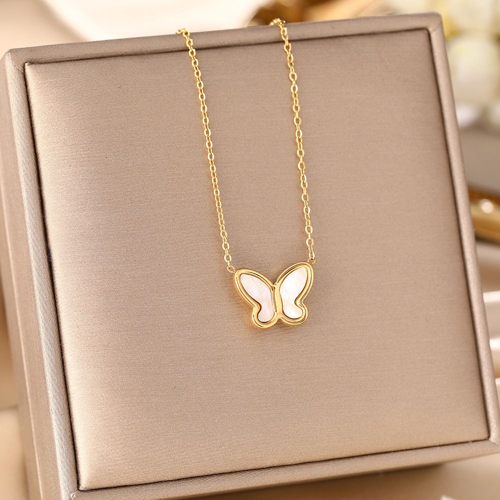 Internet Celebrity Titanium Steel Necklace With Feminine Temperament, Fashionable Shell Butterfly Pendant, High-end_ipsvogv.com