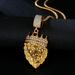 Hip Hop Jewelry Titanium Steel Gold-Plated Diamond-Studded Crown Lion Head Pendant Necklace_ipsvogv.com