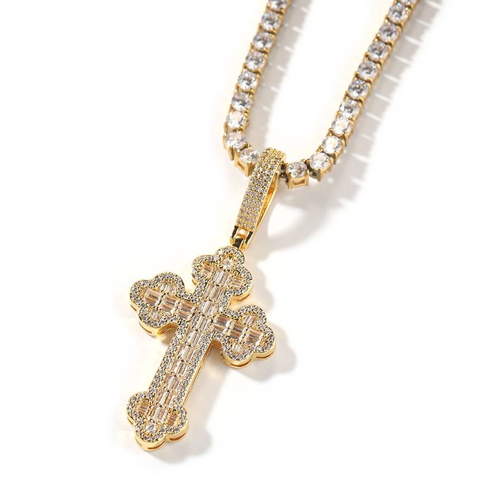 Women's & Men's Jewelry Hip Hop Cross Pendant Necklace With Diamond Accents And Twist Chain For Trendy Streetwear Style_ipsvogv.com
