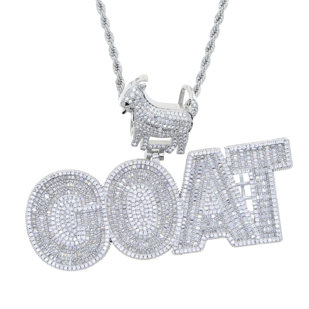 Men's GOAT Letter Pendant Hip Hop Cuban Chain Necklace - 12mm Thick, 60cm Length, Silver & Gold Options Letter Pendant Wearing 12mm Chain Necklace_ipsvogv.com