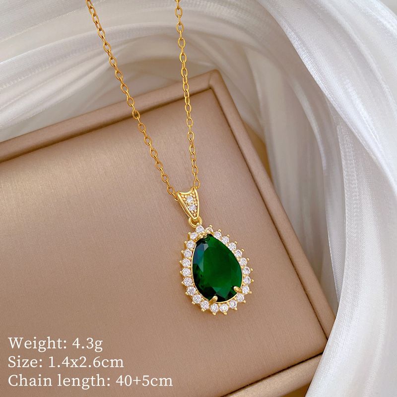 Steel 【 Titanium 】 Water Drop Zircon Fashion Light Luxury Charm Gorgeous Full Diamond Necklace Women's Versatile 【 】_ipsvogv.com