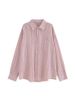Pink striped shirt women's big size fat mm loose thin summer sun protection cardigan design sense of coat top_ipsvogv.com