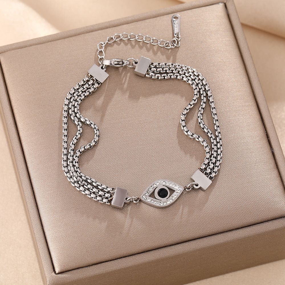 Temperament Three Layer Chain Geometric Eye Pattern Inlaid Diamond Wide Bracelet Titanium Steel Color Preserved_ipsvogv.com