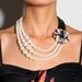 Fashionable diamond studded geometric square pearl multi-layer necklace NK23600_ipsvogv.com
