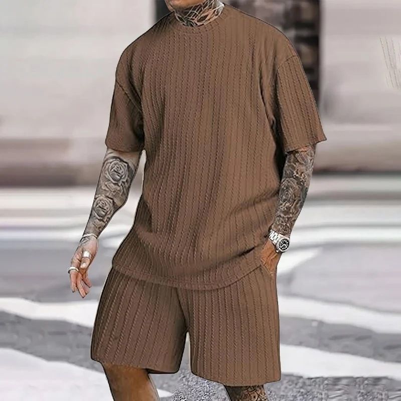 Men's Textured Linen Blend Set - Summer Loose Fit Short Sleeve Suit | Vacation Ready Coordinated Outfit_ipsvogv.com