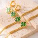 Four Leaf Flower Love Glass Stone Set Stainless Steel Earrings Necklace Bracelet Three Piece Set_ipsvogv.com