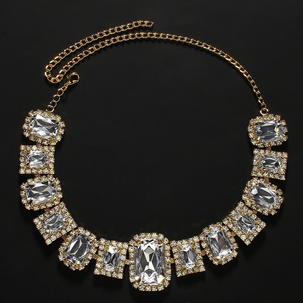 Fashion Geometric Rhinestone Necklace Light Luxury Design Exaggerated Niche Collarbone Chain Cross-border Jewelry Necklace_ipsvogv.com