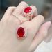 Live Proposal Flower Wedding Jewelry Set Four-Prong Red Diamond Ring Pendant Necklace_ipsvogv.com