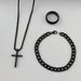 Jewelry men's cross necklace bracelet ring three piece set hip hop personality versatile accessories_ipsvogv.com