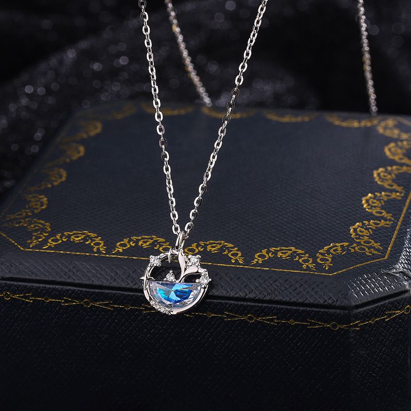 Difeng 999 Pure Silver Whale Dream Sea Necklace Women's Sky Star Ins Fish Tail Collarbone Chain Fashionable Pendant_ipsvogv.com