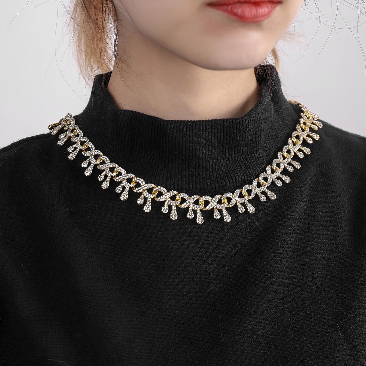 New Hip-hop Full Diamond Cuban Chain, 8-line Pig Nose Necklace, Coffee Lentil Irregular Men's Neck Chain_ipsvogv.com
