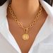 Fashionable Metallic Circular Pendant Necklace, Hip-hop Ins Portrait Hang Tag, OT Buckle Chain, Collarbone Chain_ipsvogv.com