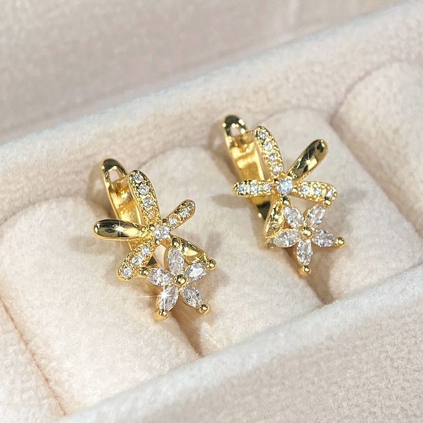 Cao Shi Korean Cute and Exquisite Copper Set Zirconium Flower Earrings for Women's Ins High Quality Flower Earrings_ipsvogv.com