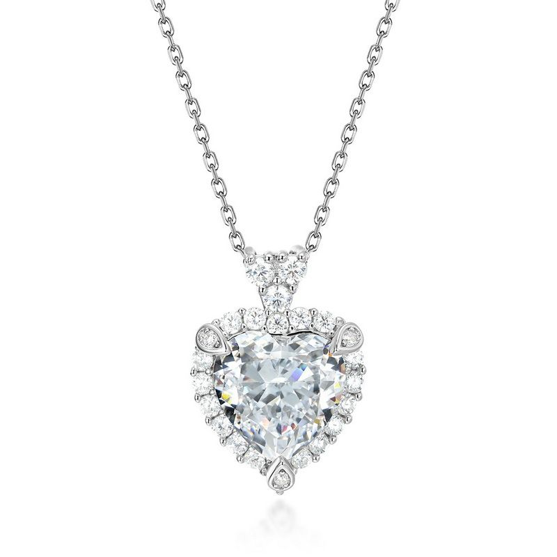 Heart shaped high carbon diamond pendant S925 silver full of colored gemstones super flash necklace light luxury fashion personality_ipsvogv.com