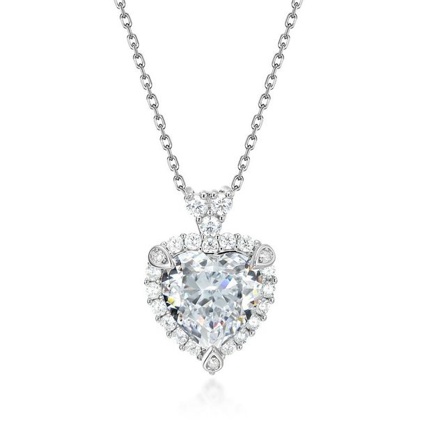 Heart shaped high carbon diamond pendant S925 silver full of colored gemstones super flash necklace light luxury fashion personality_ipsvogv.com