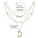 Fashion Multi Layer Pearl Necklace Retro Alloy Diamond Letter Pendant Clavicle Chain Necklace Female_ipsvogv.com