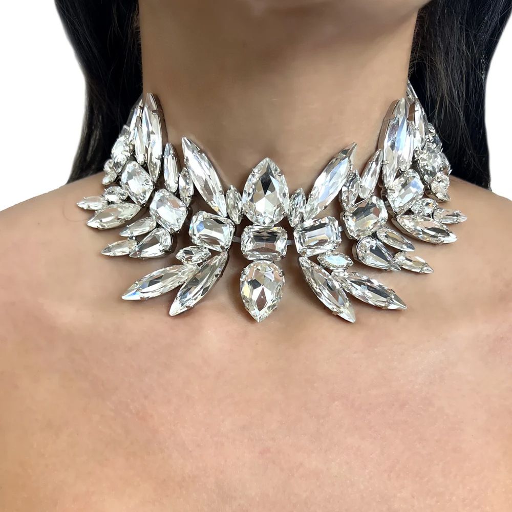 New Geometric Necklace Ladies Party Personality Square Necklace Water Drop Rhinestone Necklace_ipsvogv.com