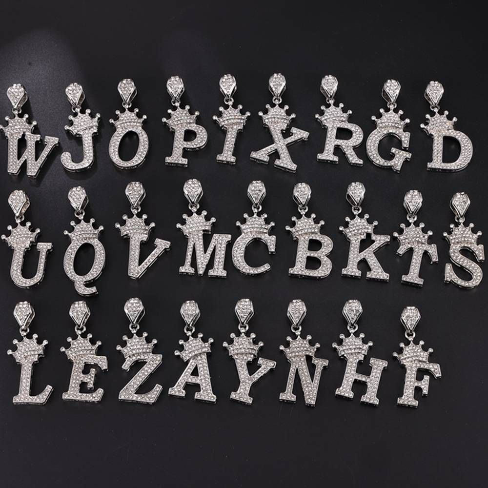 Popular crown letter pendant gold and silver men and women hip hop full diamond love flower letter necklace jewelry batch_ipsvogv.com