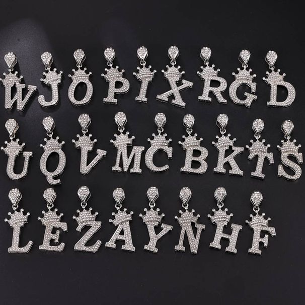Popular crown letter pendant gold and silver men and women hip hop full diamond love flower letter necklace jewelry batch_ipsvogv.com