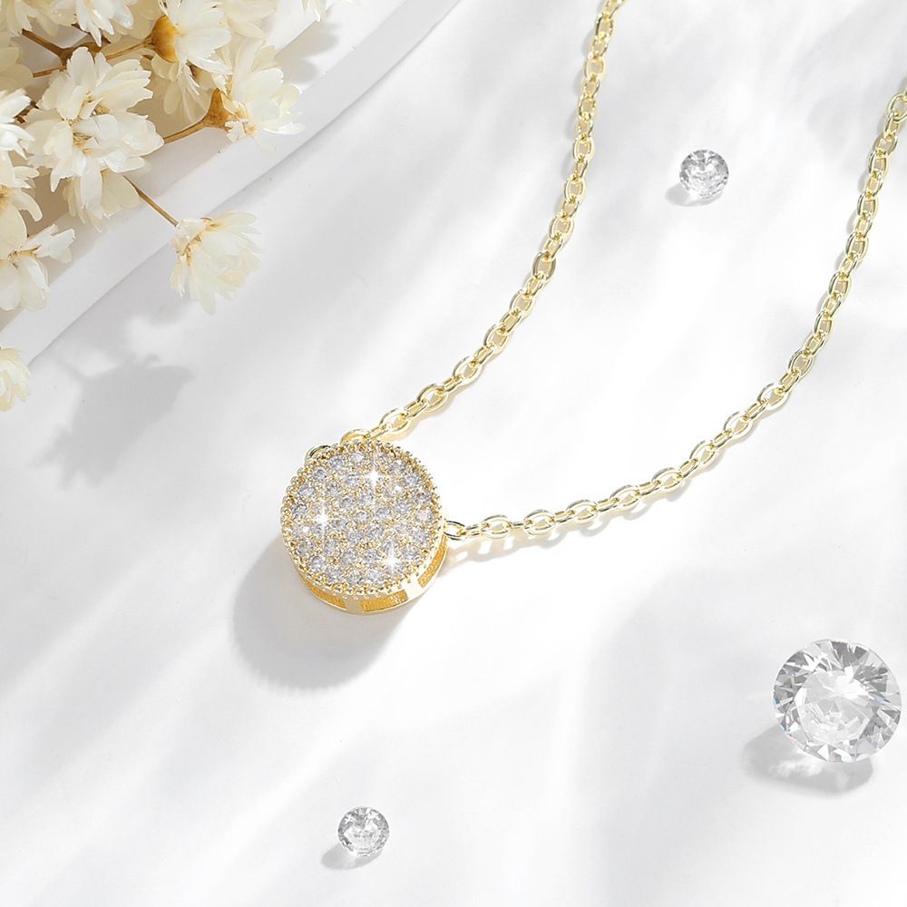 Women's Jewelry Selection 14K Necklace Copper Gold Plated Zirconium O Shaped Chain Round Pendant Fashion Geometric Classic Style Jewelry_ipsvogv.com
