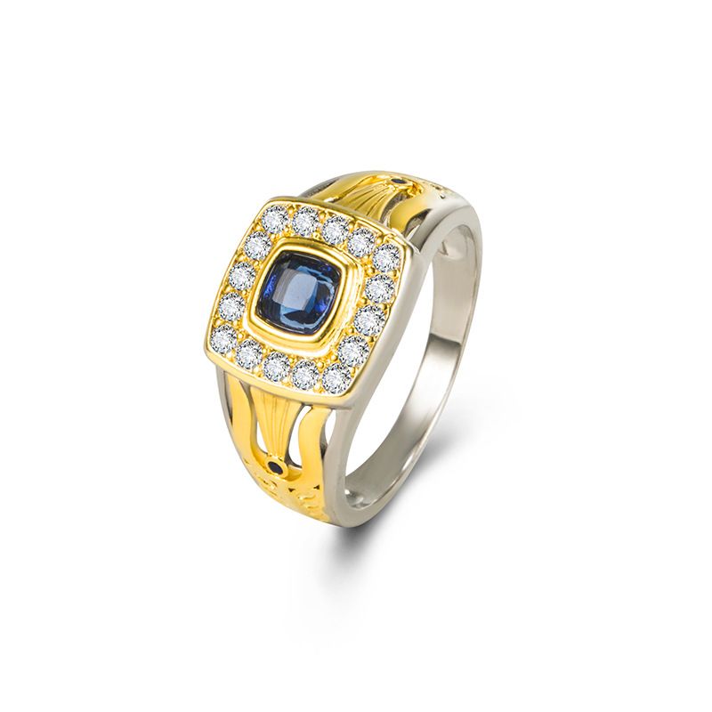 Diamond Inlaid Two-color Ring, Men's Business Blue Crystal Color Ring Jewelry_ipsvogv.com