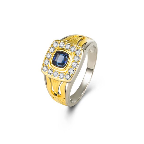 Diamond Inlaid Two-color Ring, Men's Business Blue Crystal Color Ring Jewelry_ipsvogv.com