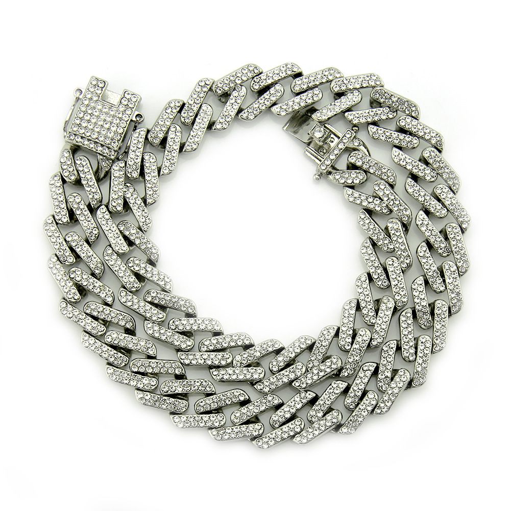 New accessory set with colorful diamonds, geometric square Cuban necklace, exaggerated men's gold chain pendant_ipsvogv.com
