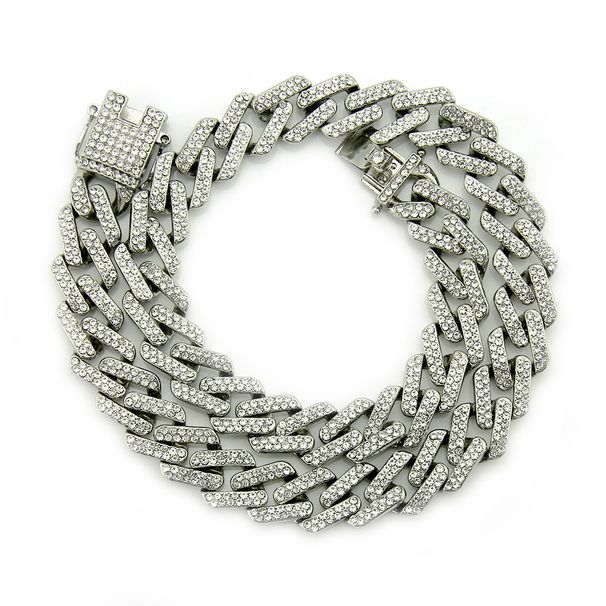 New accessory set with colorful diamonds, geometric square Cuban necklace, exaggerated men's gold chain pendant_ipsvogv.com
