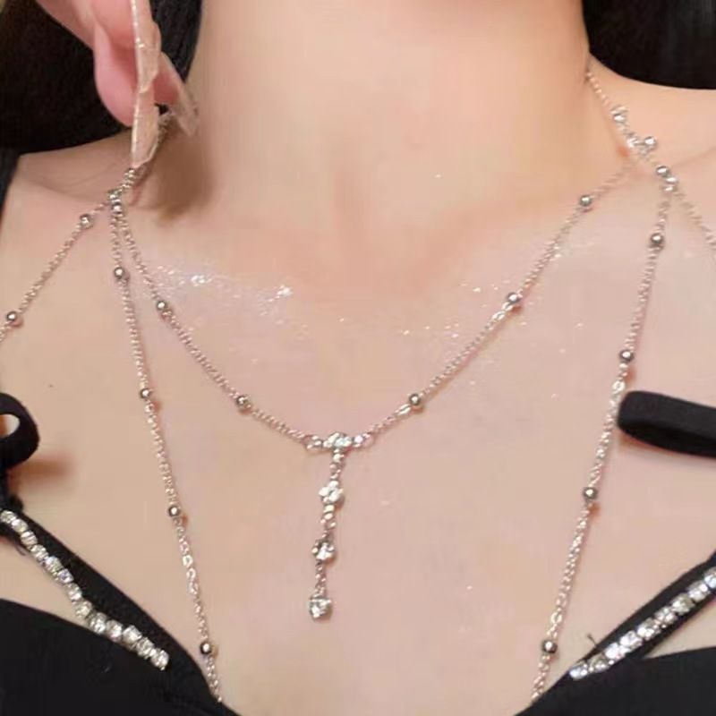 Star Tassel Rhinestone Chest Collarbone Necklace Internet Celebrity Light Luxury High-end Body Chain Pure Desire Style_ipsvogv.com