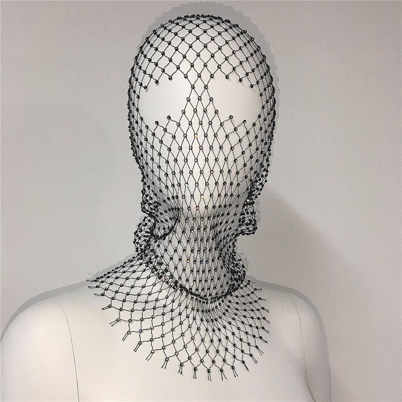 Rhinestone fishing net headscarf fashion trend holiday carnival diamond mask performance hat_ipsvogv.com
