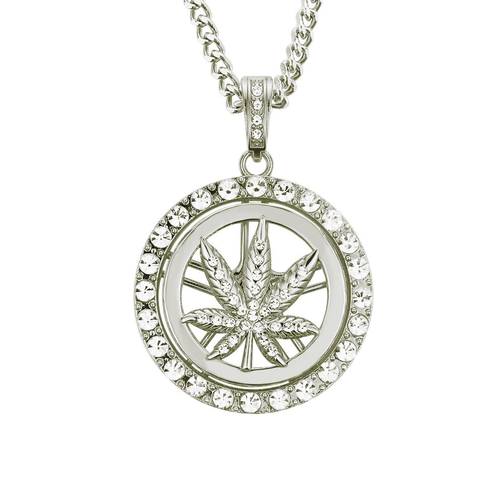 Hot selling hip-hop diamond maple leaf turntable necklace for men's rotatable pendant jewelry_ipsvogv.com